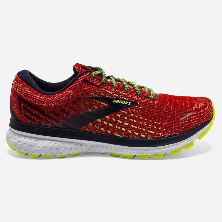 Brooks Ghost 13 Israel - Men's Road Running Shoes - Tomato red/Navy/Nightlife (73659-BMKY)